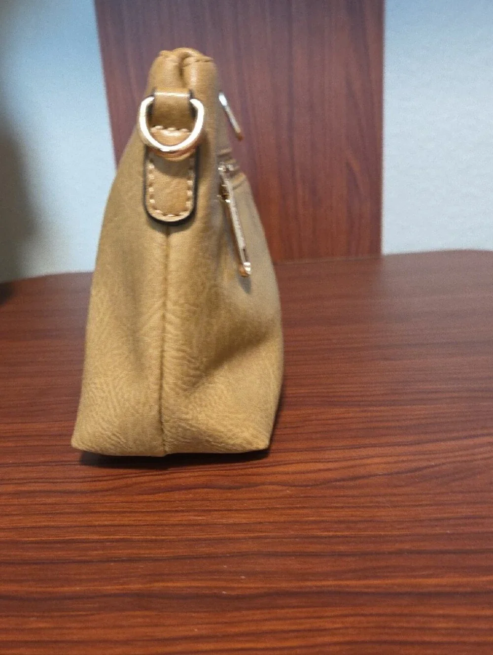 Everyday Tan Cosmetic Pouch with Gold Accents